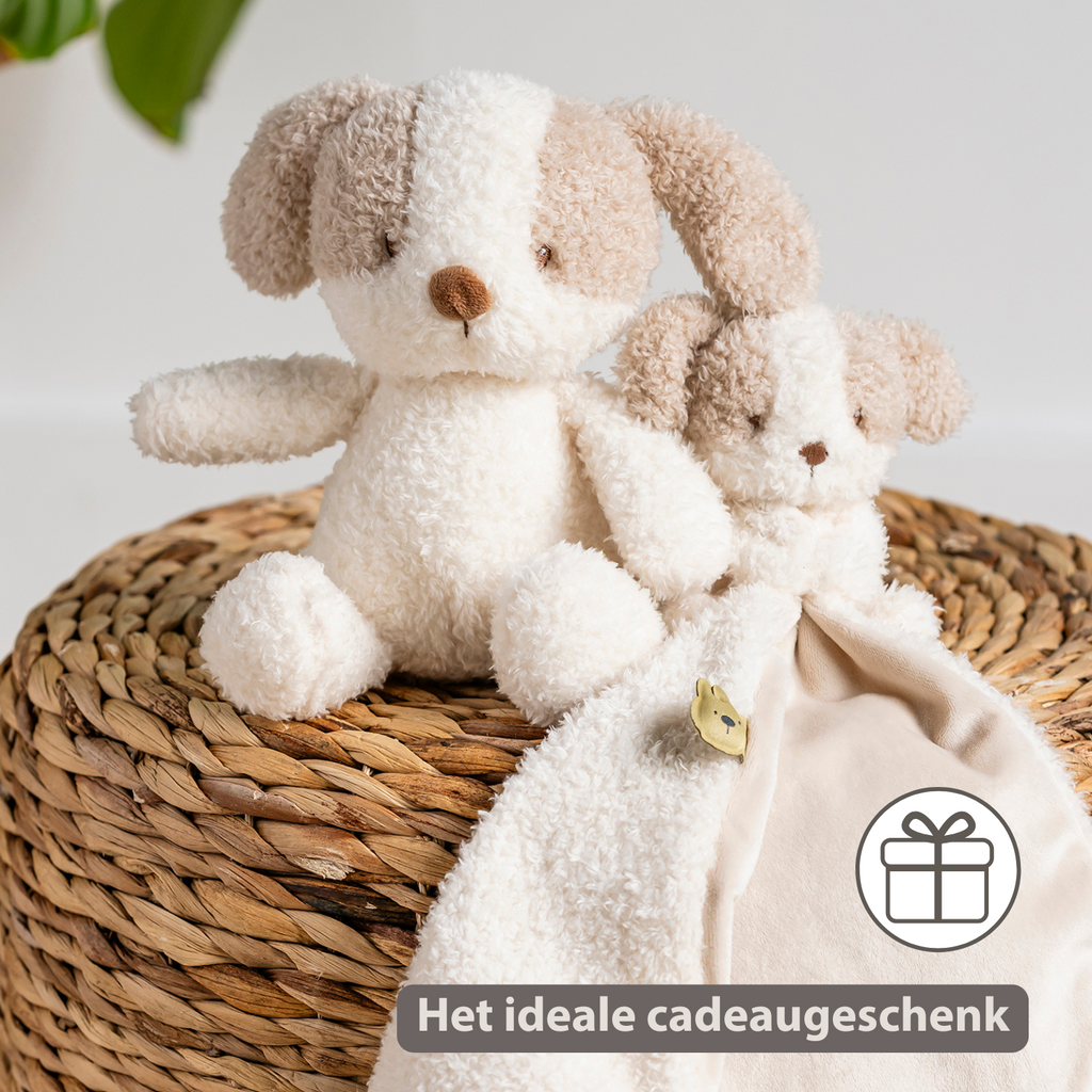 TEDDY Baby Plush Dog – 25 cm – Soft Baby Cuddle Toy – White & Beige [NL]