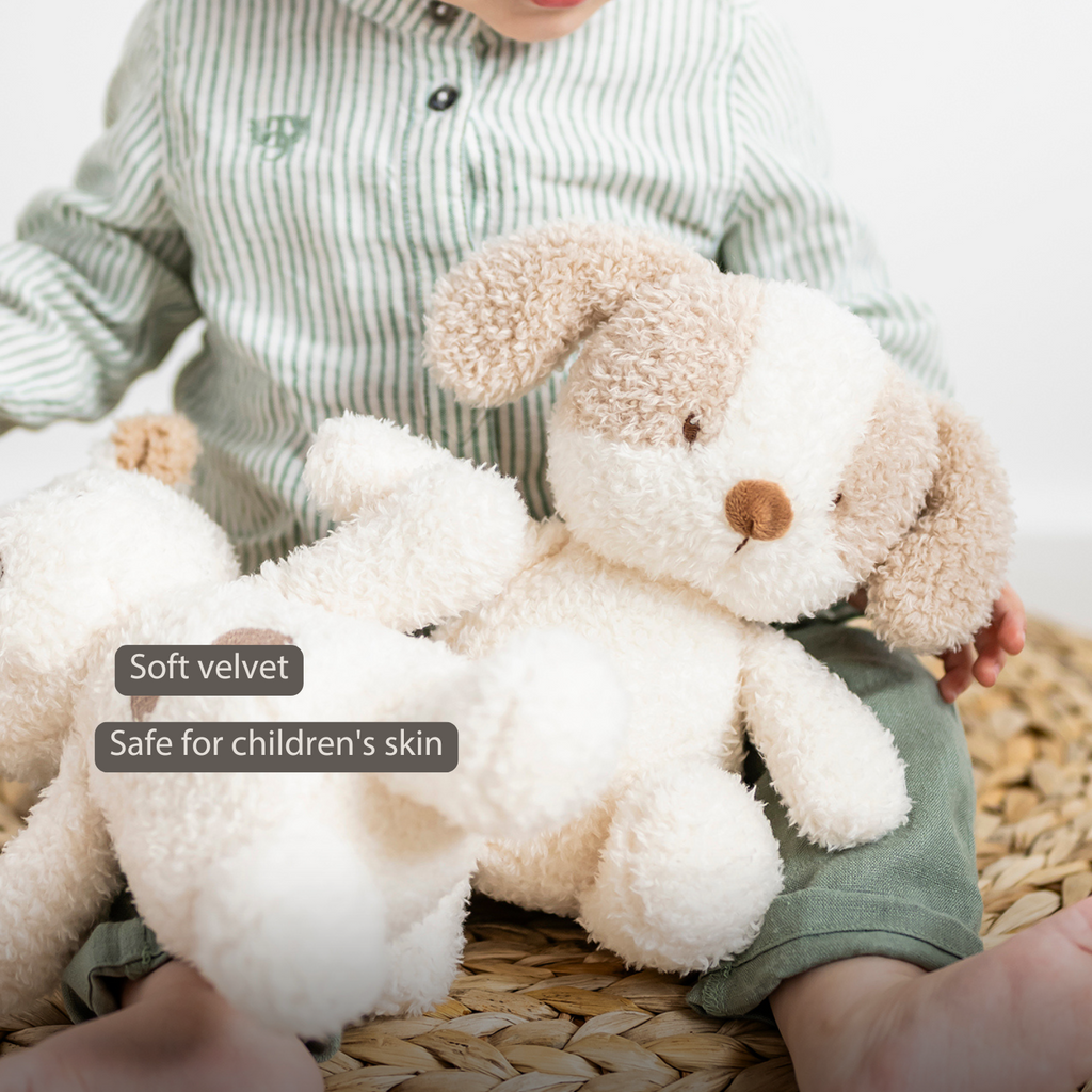 TEDDY Baby Plush Dog – 25 cm – Soft Baby Cuddle Toy – White & Beige [EN]