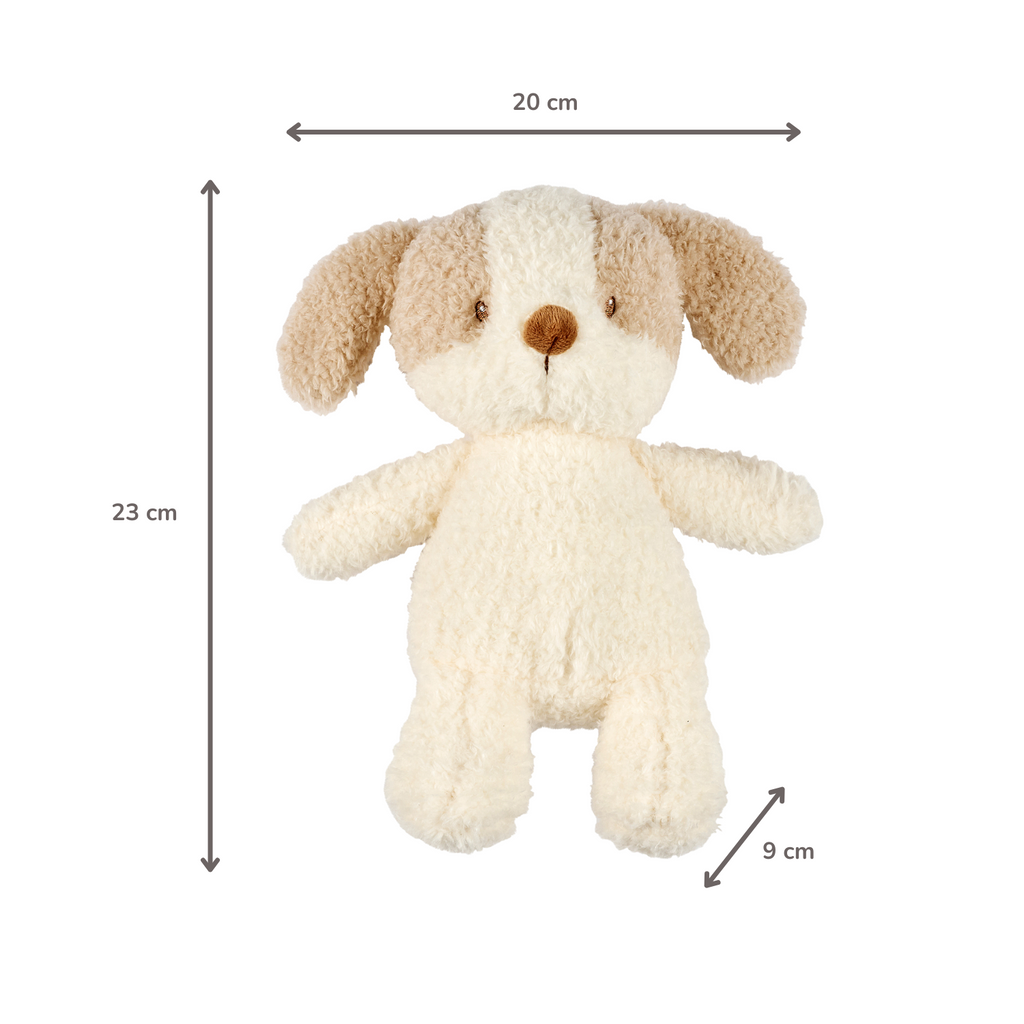 TEDDY Baby Plush Dog – 25 cm – Soft Baby Cuddle Toy – White & Beige [EN]