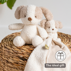 TEDDY Baby Plush Dog – 25 cm – Soft Baby Cuddle Toy – White & Beige [EN]