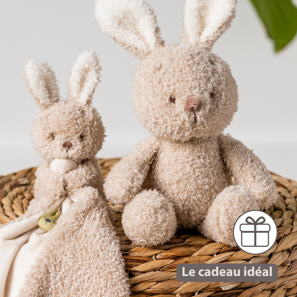 TEDDY Baby Plush Bunny – 25 cm – Soft Baby Cuddle Toy – Beige [FR]
