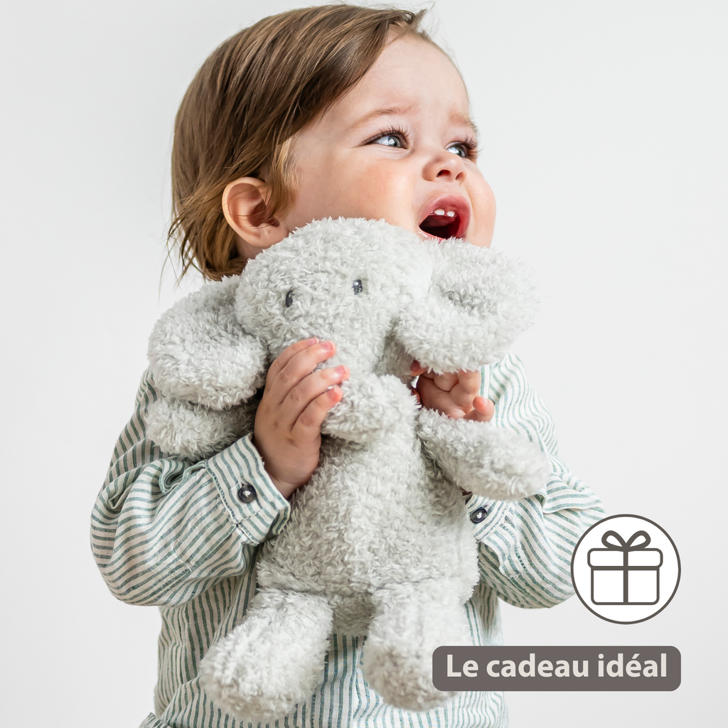 TEDDY Baby Plush Elephant – 25 cm – Soft Baby Cuddle Toy – Grey [FR]