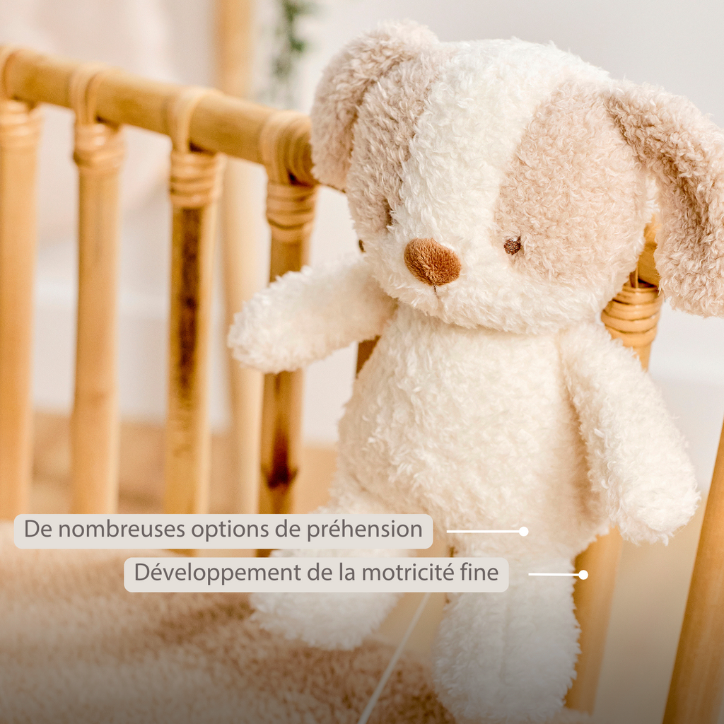 TEDDY Music Plush Dog – 25 cm – Soft Plush Toy with Music – White & Beige [FR]