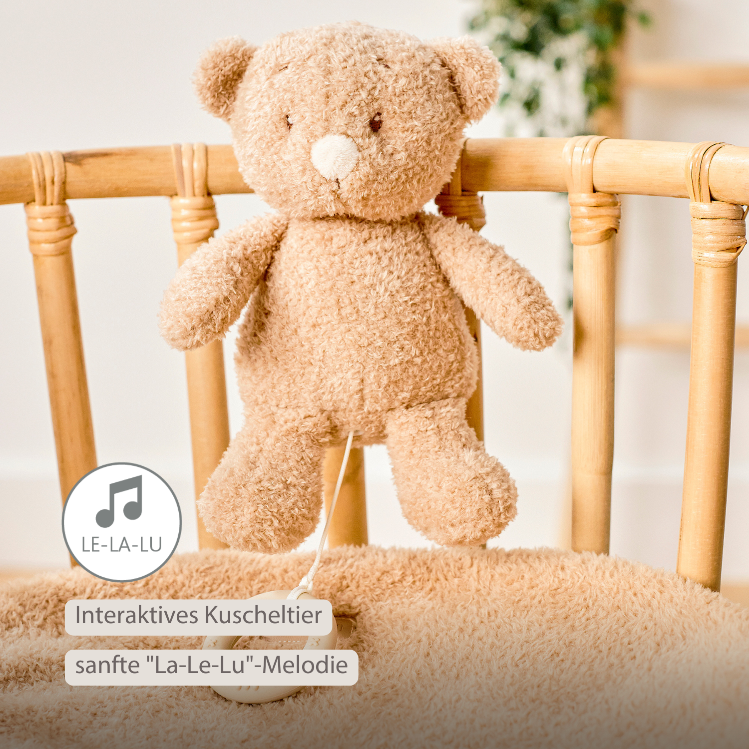 TEDDY Music Plush Bear – 25 cm – Soft Plush Toy with Music – Beige [DE]