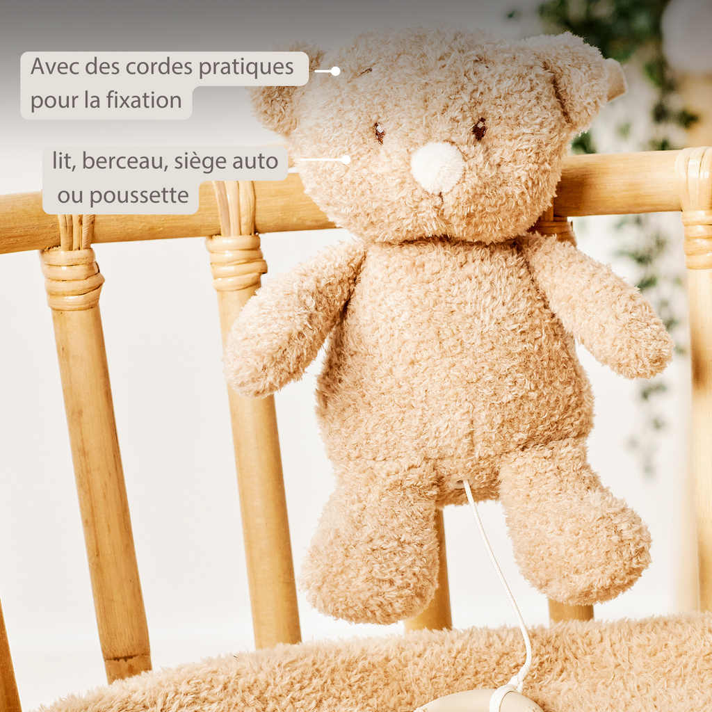 TEDDY Music Plush Bear – 25 cm – Soft Plush Toy with Music – Beige [FR]