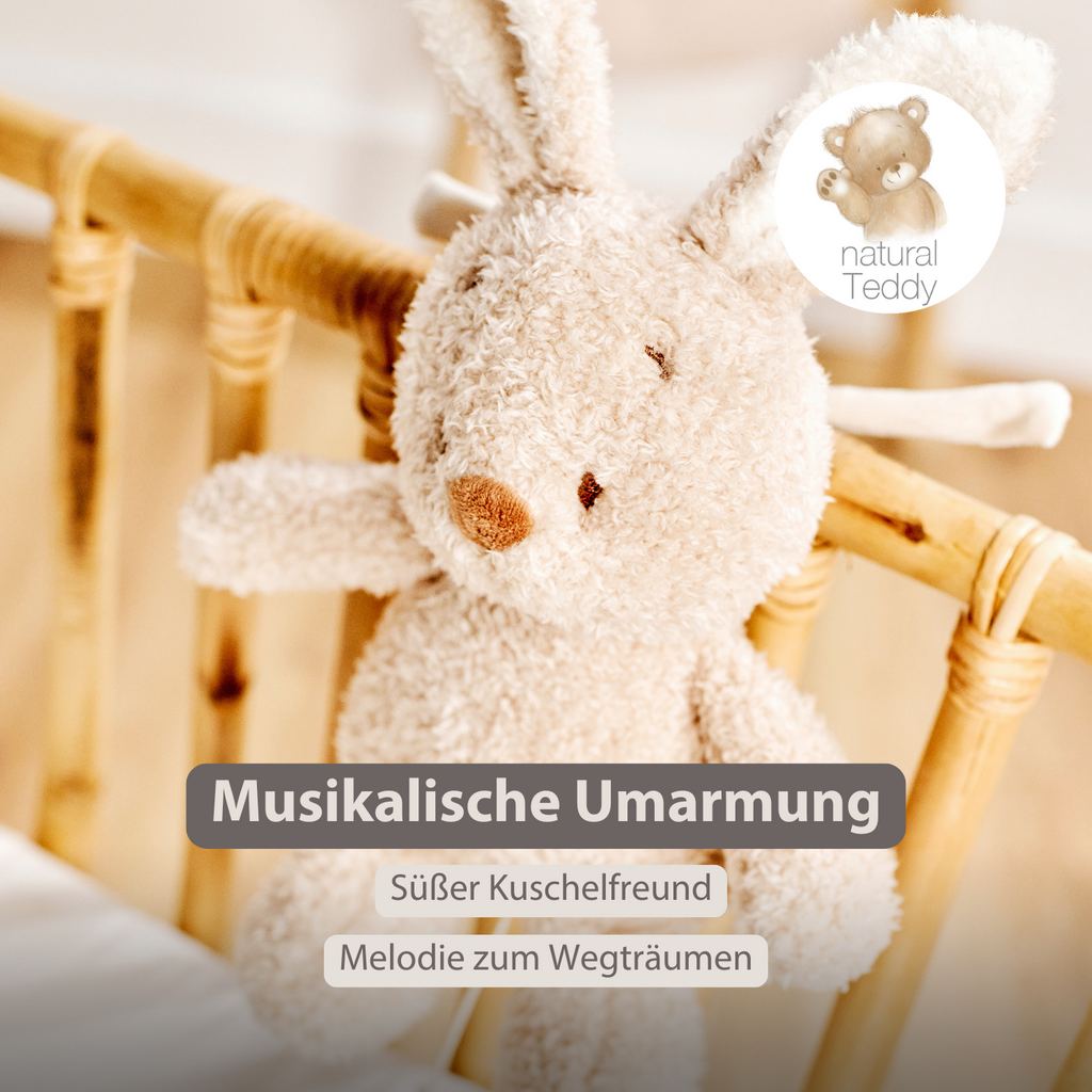 TEDDY Music Plush Bunny – 25 cm – Soft Plush Toy with Music – Beige [DE]