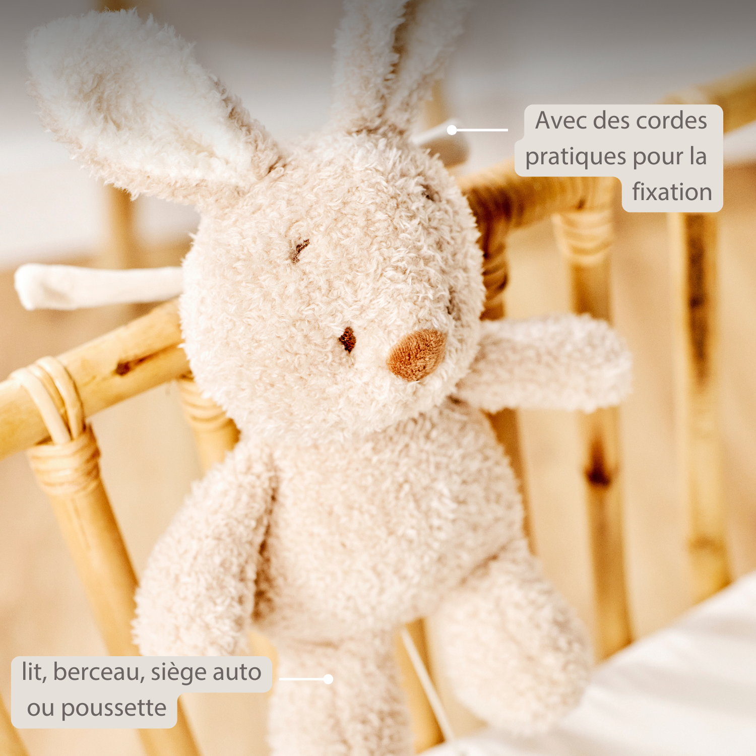 TEDDY Music Plush Bunny – 25 cm – Soft Plush Toy with Music – Beige [FR]