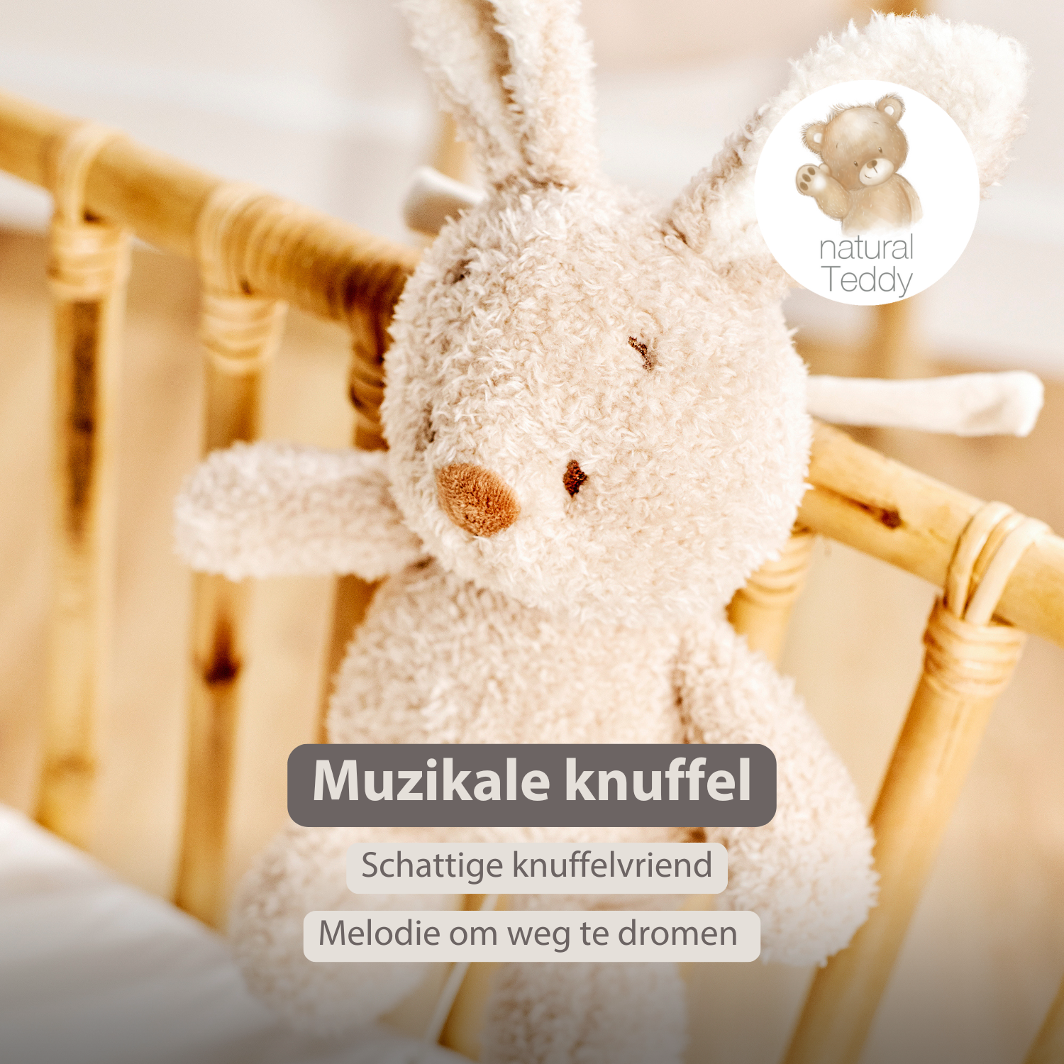 TEDDY Music Plush Bunny – 25 cm – Soft Plush Toy with Music – Beige [NL]