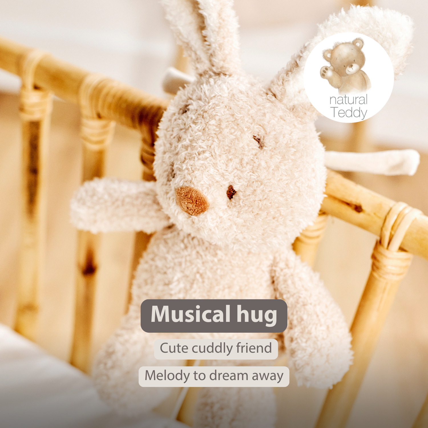 TEDDY Music Plush Bunny – 25 cm – Soft Plush Toy with Music – Beige [EN]