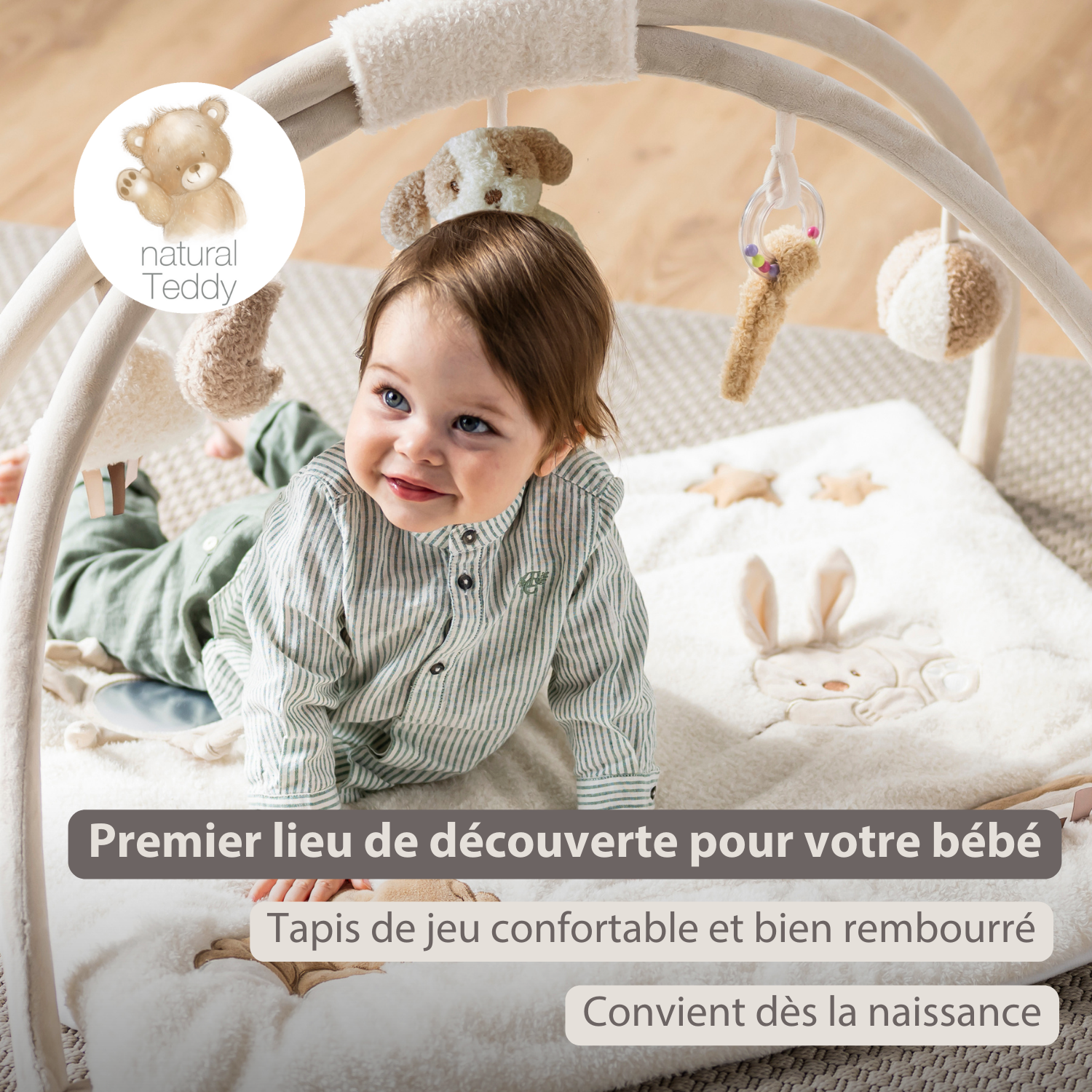 TEDDY Baby Playmat with Arches Square – 70 x 80 cm – Baby Activity Play Rug [FR]
