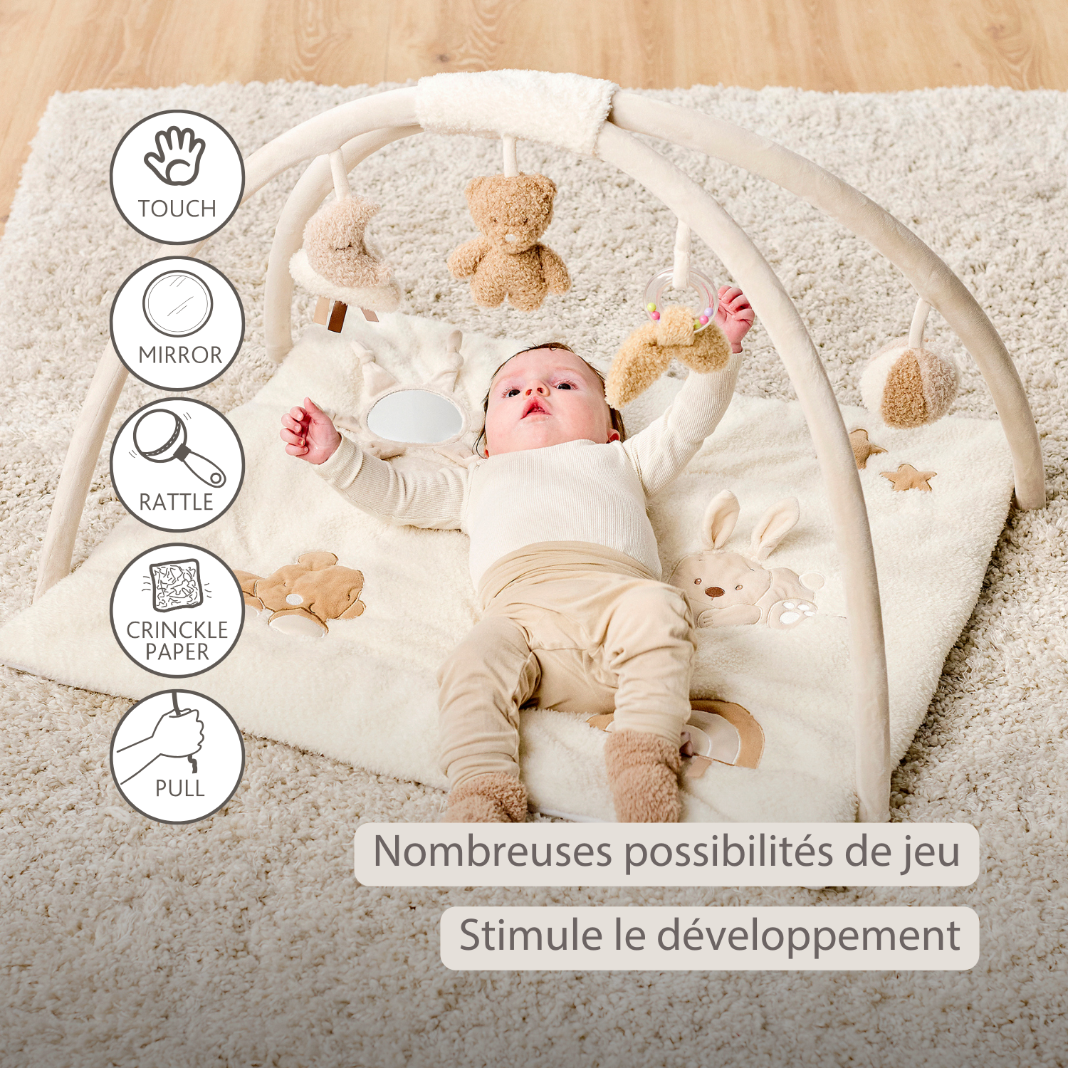 TEDDY Baby Playmat with Arches Square – 70 x 80 cm – Baby Activity Play Rug [FR]