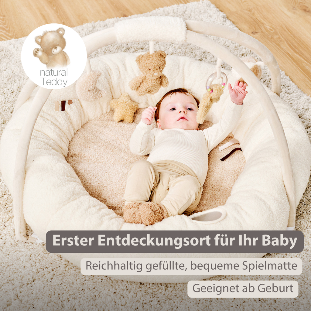 TEDDY Baby Playmat with Arches Round – 90 x 90 cm – Baby Activity Play Rug – Padded Edges [DE]