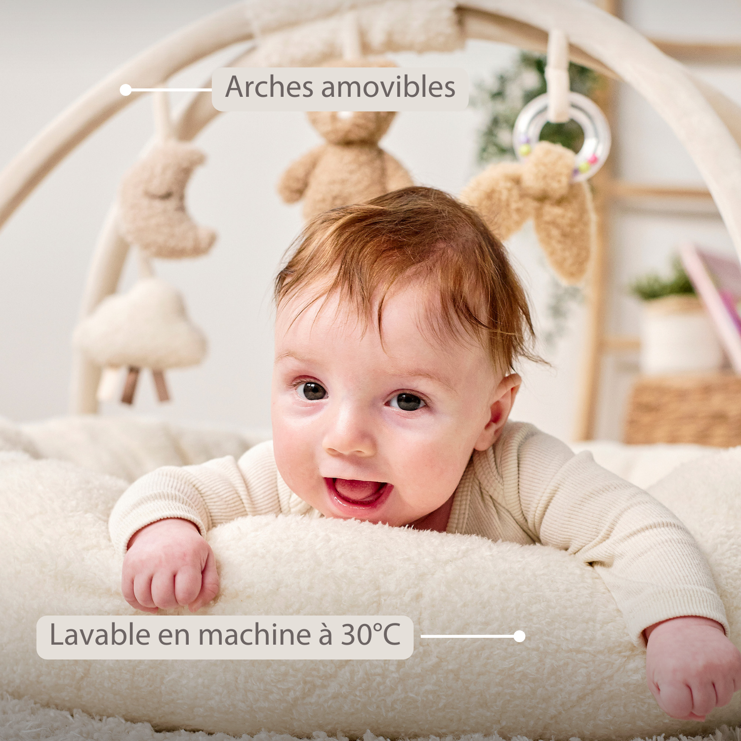 TEDDY Baby Playmat with Arches Round – 90 x 90 cm – Baby Activity Play Rug – Padded Edges [FR]