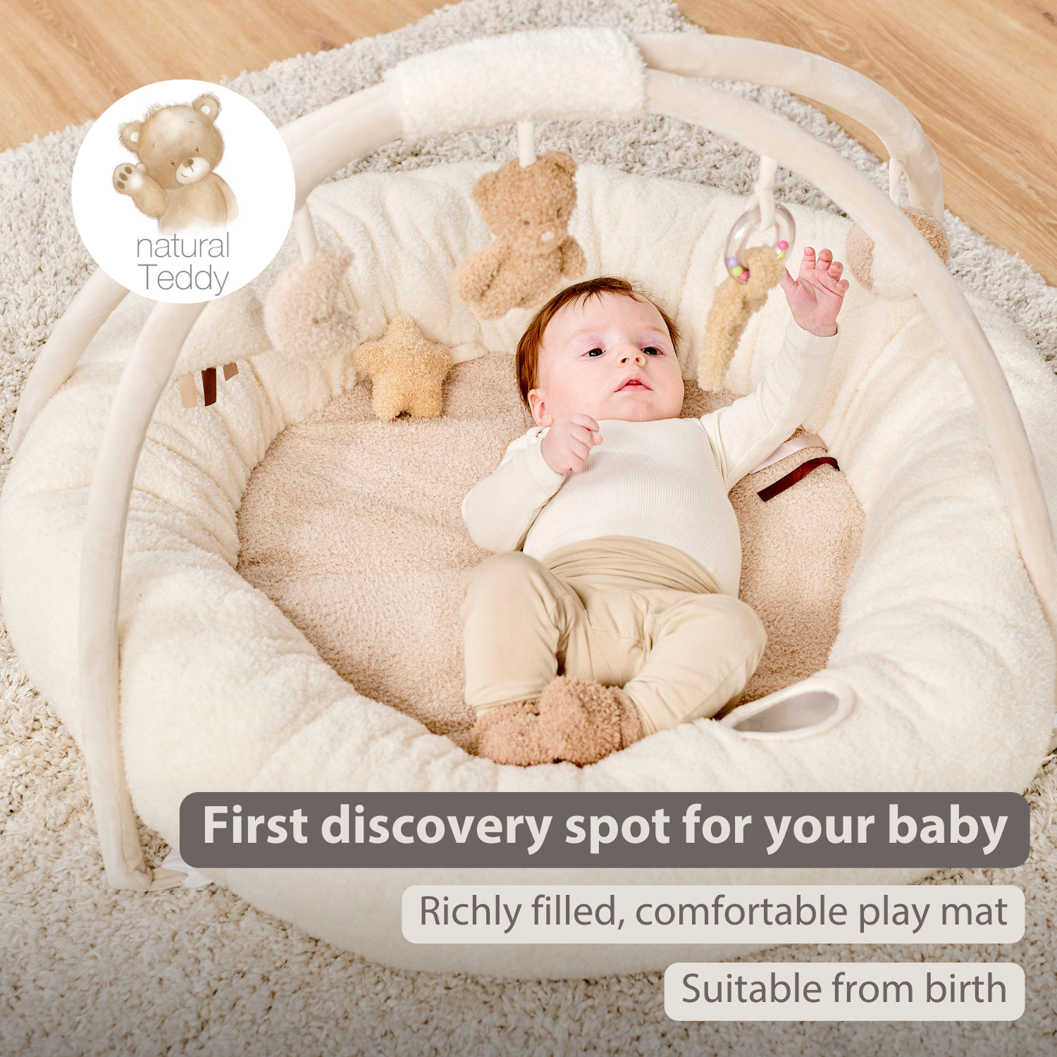 TEDDY Baby Playmat with Arches Round – 90 x 90 cm – Baby Activity Play Rug – Padded Edges [EN]