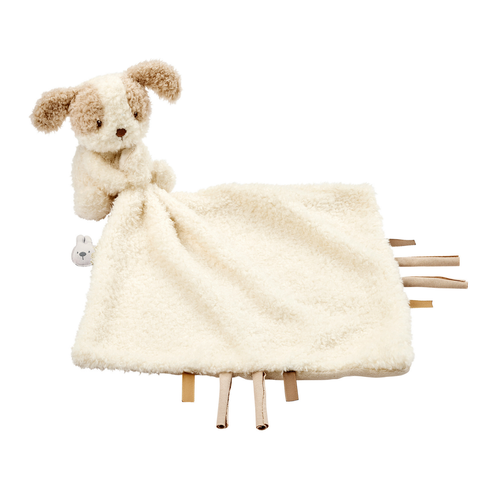 TEDDY Baby Comfort Blanket with Cuddle Toy – 27 x 27 cm – Doudou Dog – Beige [DE]