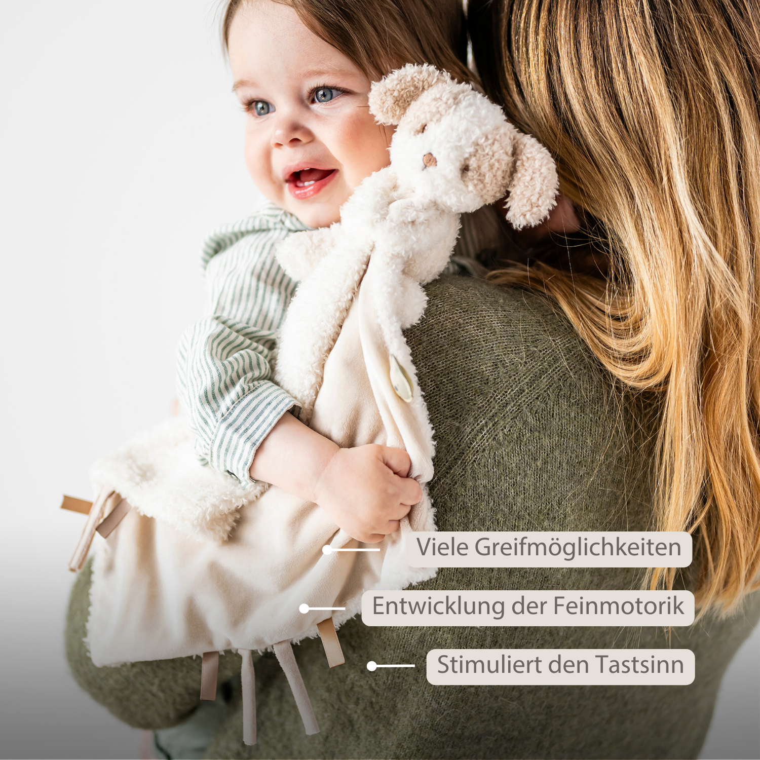 TEDDY Baby Comfort Blanket with Cuddle Toy – 27 x 27 cm – Doudou Dog – Beige [DE]