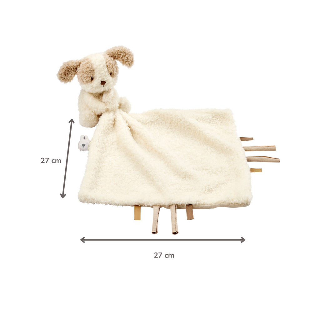 TEDDY Baby Comfort Blanket with Cuddle Toy – 27 x 27 cm – Doudou Dog – Beige [DE]
