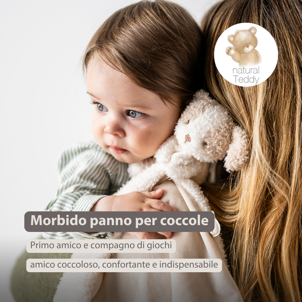 TEDDY Baby Comfort Blanket with Cuddle Toy – 27 x 27 cm – Doudou Dog – Beige [IT]