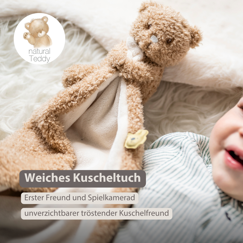 TEDDY Baby Comfort Blanket with Cuddle Toy – 27 x 27 cm – Doudou Bear – Beige [DE]