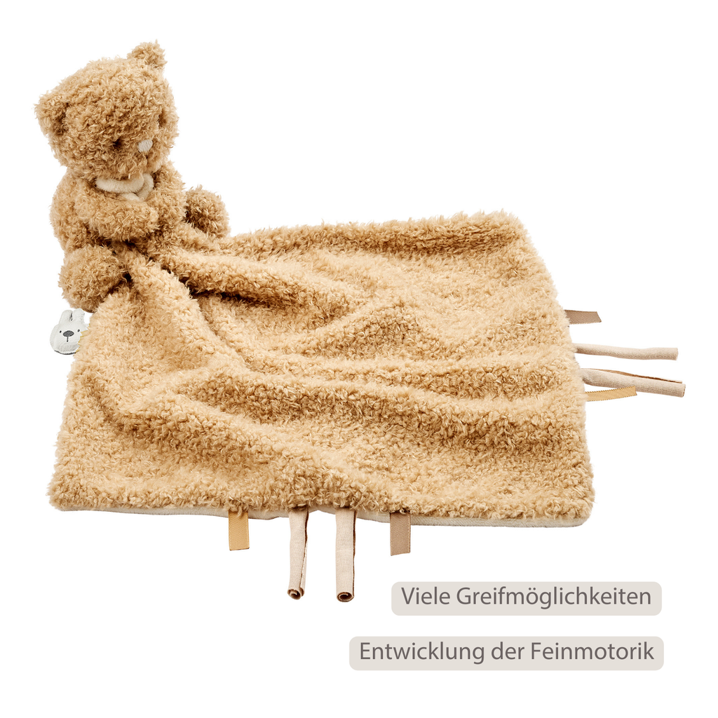 TEDDY Baby Comfort Blanket with Cuddle Toy – 27 x 27 cm – Doudou Bear – Beige [DE]