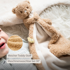 TEDDY Baby Comfort Blanket with Cuddle Toy – 27 x 27 cm – Doudou Bear – Beige [DE]