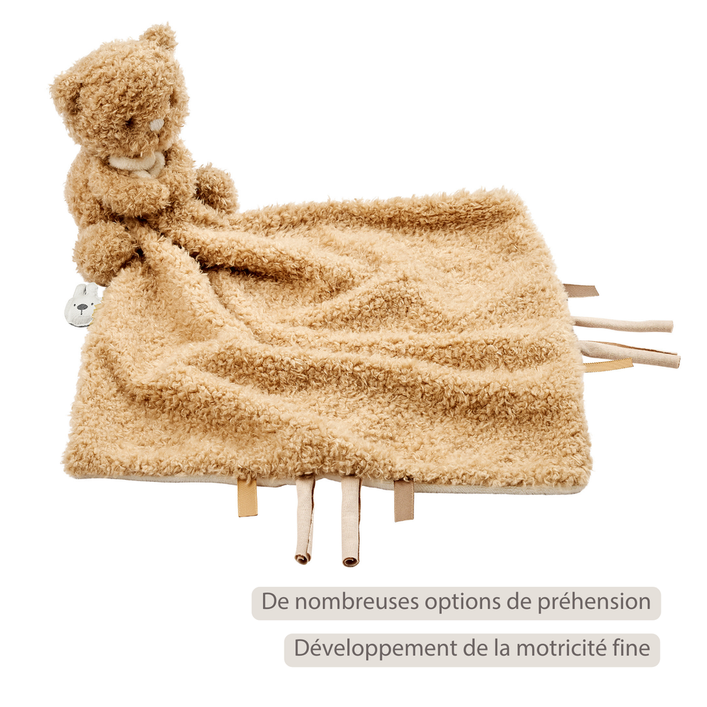 TEDDY Baby Comfort Blanket with Cuddle Toy – 27 x 27 cm – Doudou Bear – Beige [FR]