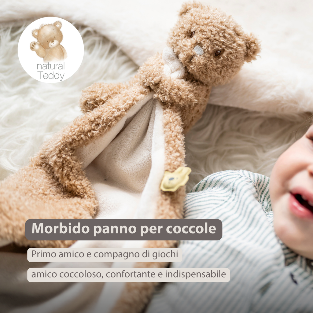 TEDDY Baby Comfort Blanket with Cuddle Toy – 27 x 27 cm – Doudou Bear – Beige [IT]