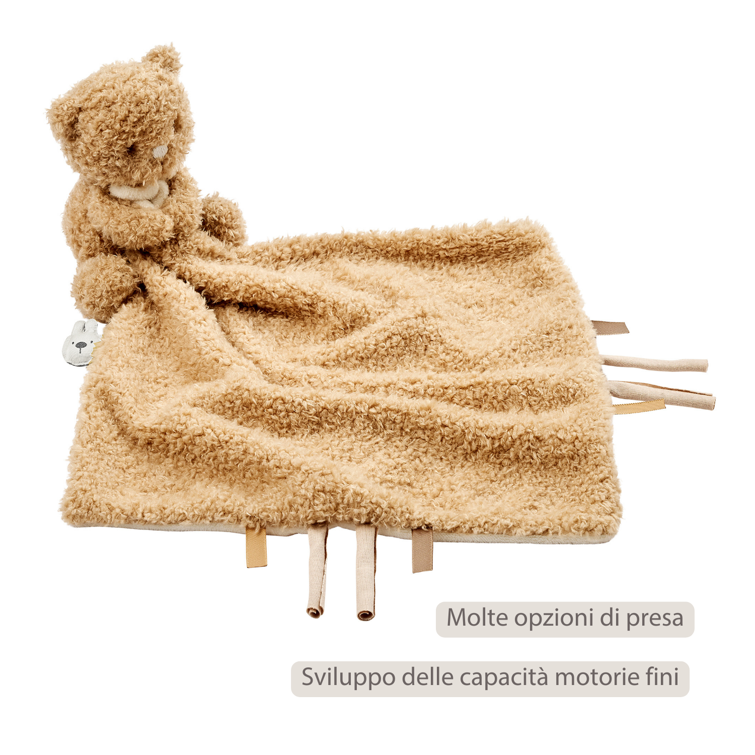 TEDDY Baby Comfort Blanket with Cuddle Toy – 27 x 27 cm – Doudou Bear – Beige [IT]