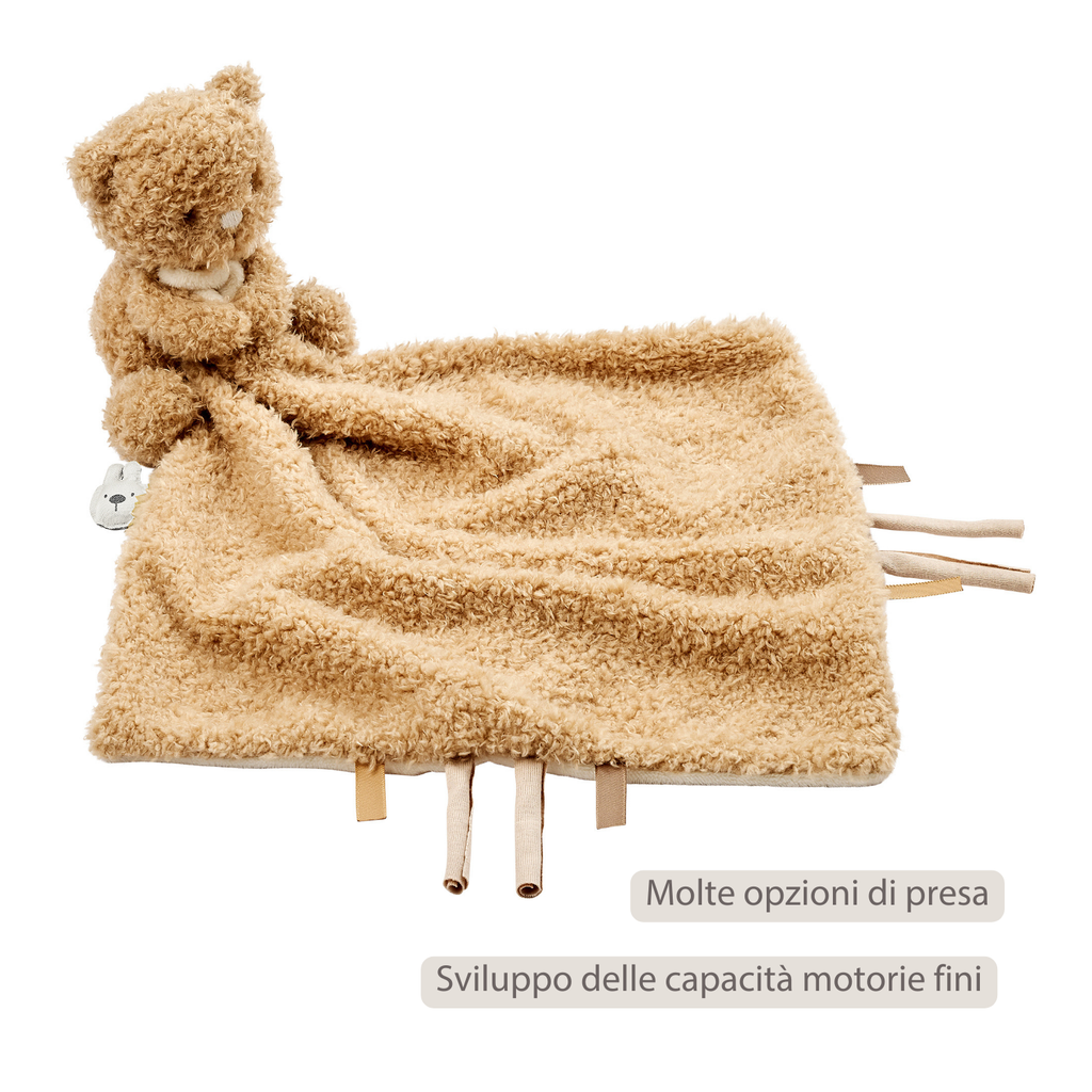 TEDDY Baby Comfort Blanket with Cuddle Toy – 27 x 27 cm – Doudou Bear – Beige [IT]