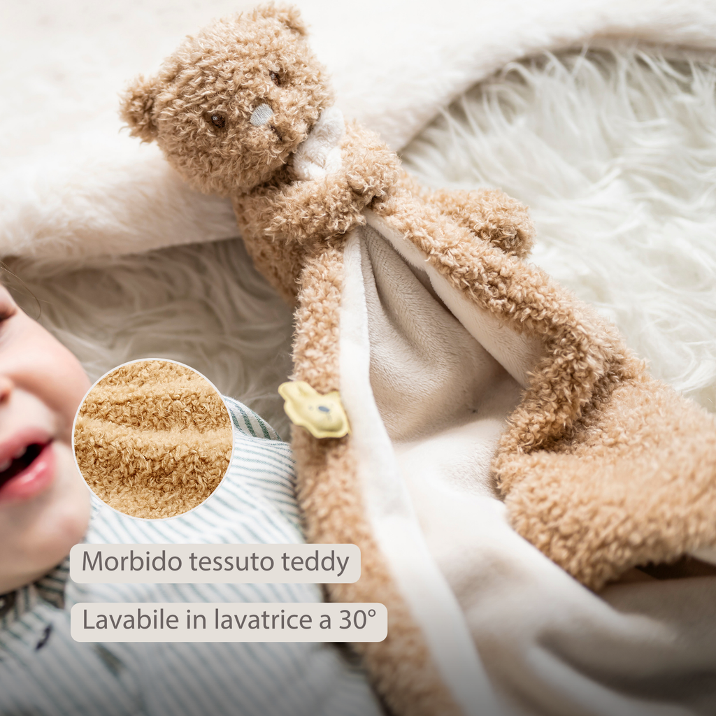 TEDDY Baby Comfort Blanket with Cuddle Toy – 27 x 27 cm – Doudou Bear – Beige [IT]