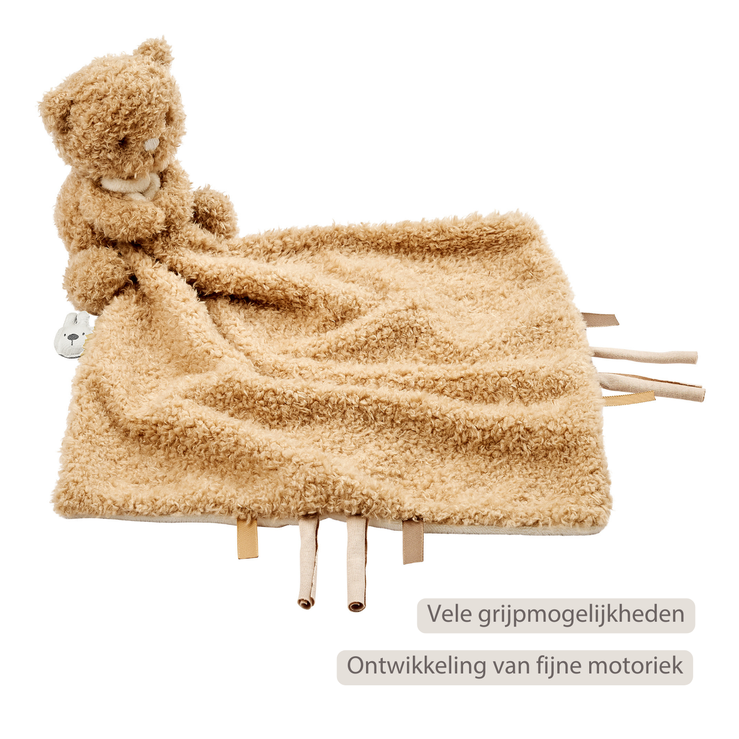 TEDDY Baby Comfort Blanket with Cuddle Toy – 27 x 27 cm – Doudou Bear – Beige [NL]