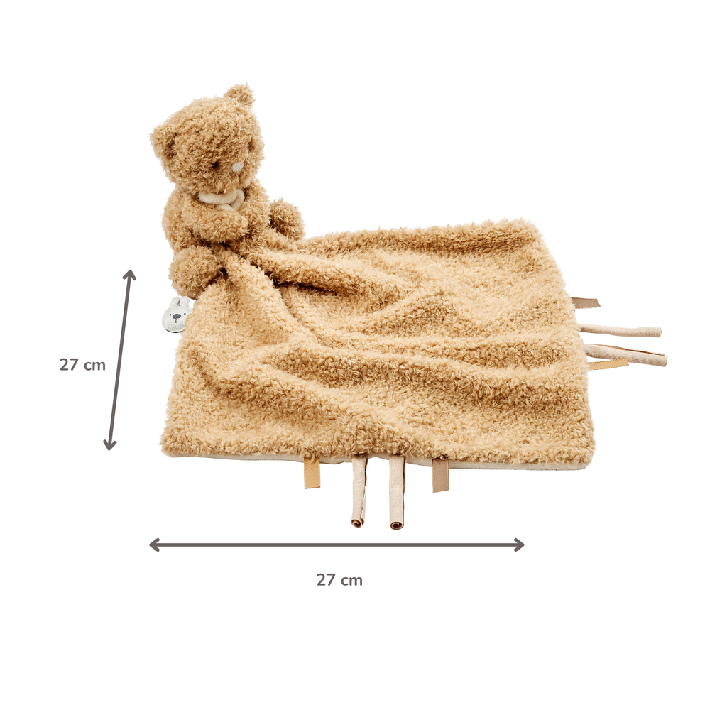 TEDDY Baby Comfort Blanket with Cuddle Toy – 27 x 27 cm – Doudou Bear – Beige [EN]