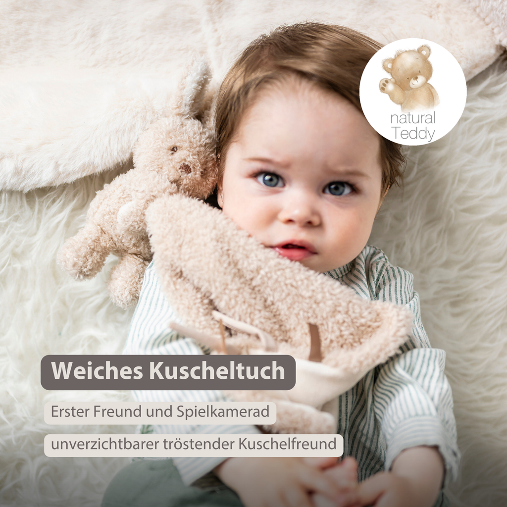 TEDDY Baby Comfort Blanket with Cuddle Toy – 27 x 27 cm – Doudou Bunny – Beige [DE]