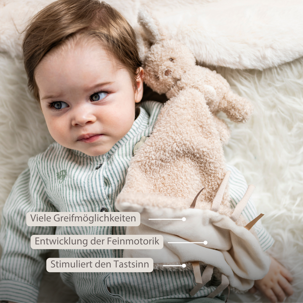TEDDY Baby Comfort Blanket with Cuddle Toy – 27 x 27 cm – Doudou Bunny – Beige [DE]