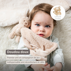 TEDDY Baby Comfort Blanket with Cuddle Toy – 27 x 27 cm – Doudou Bunny – Beige [FR]