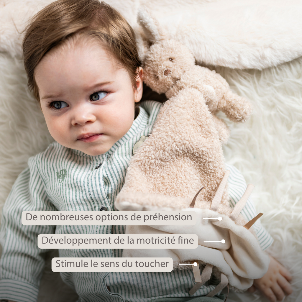 TEDDY Baby Comfort Blanket with Cuddle Toy – 27 x 27 cm – Doudou Bunny – Beige [FR]