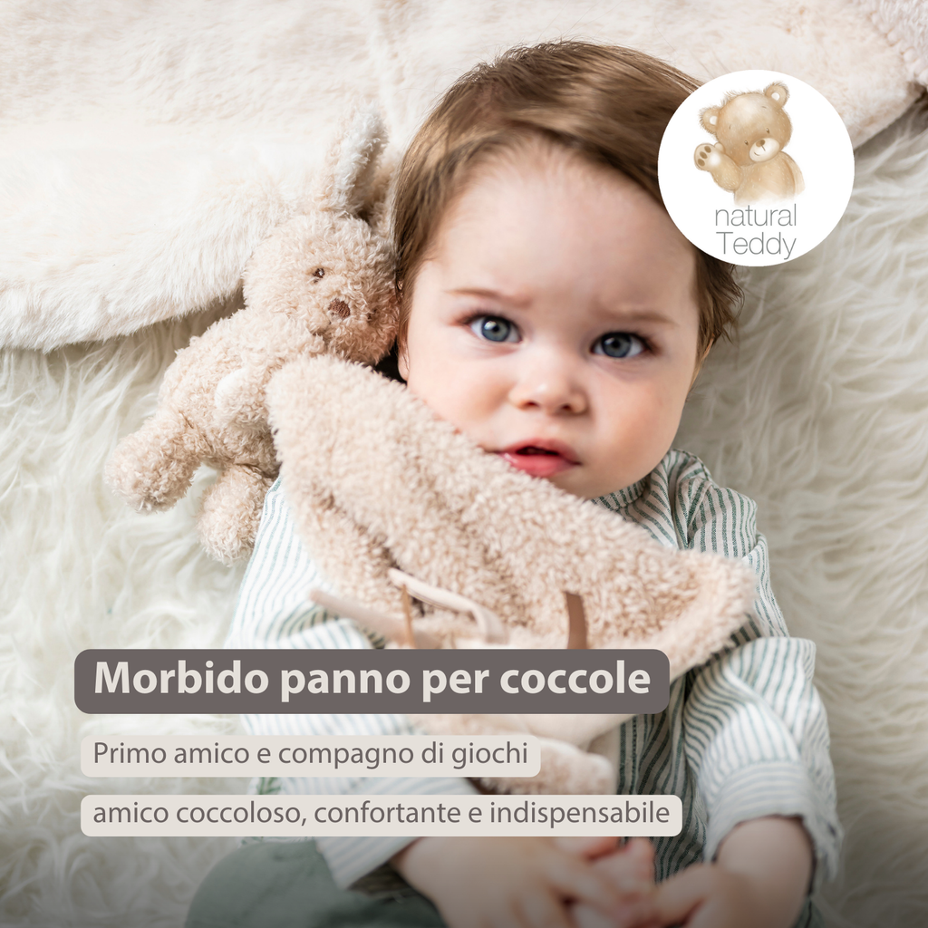 TEDDY Baby Comfort Blanket with Cuddle Toy – 27 x 27 cm – Doudou Bunny – Beige [IT]