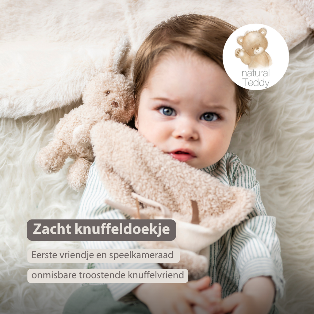 TEDDY Baby Comfort Blanket with Cuddle Toy – 27 x 27 cm – Doudou Bunny – Beige [NL]