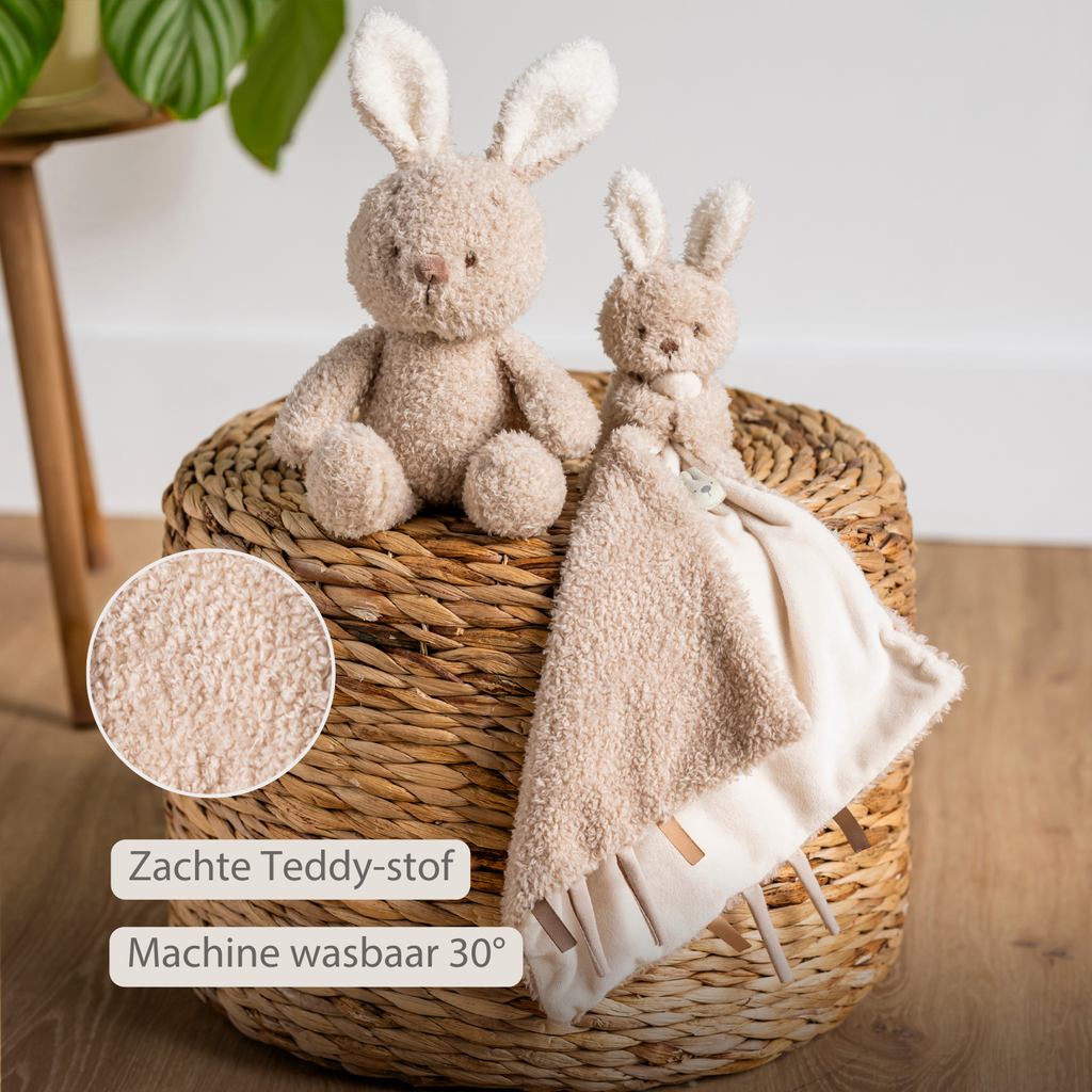 TEDDY Baby Comfort Blanket with Cuddle Toy – 27 x 27 cm – Doudou Bunny – Beige [NL]