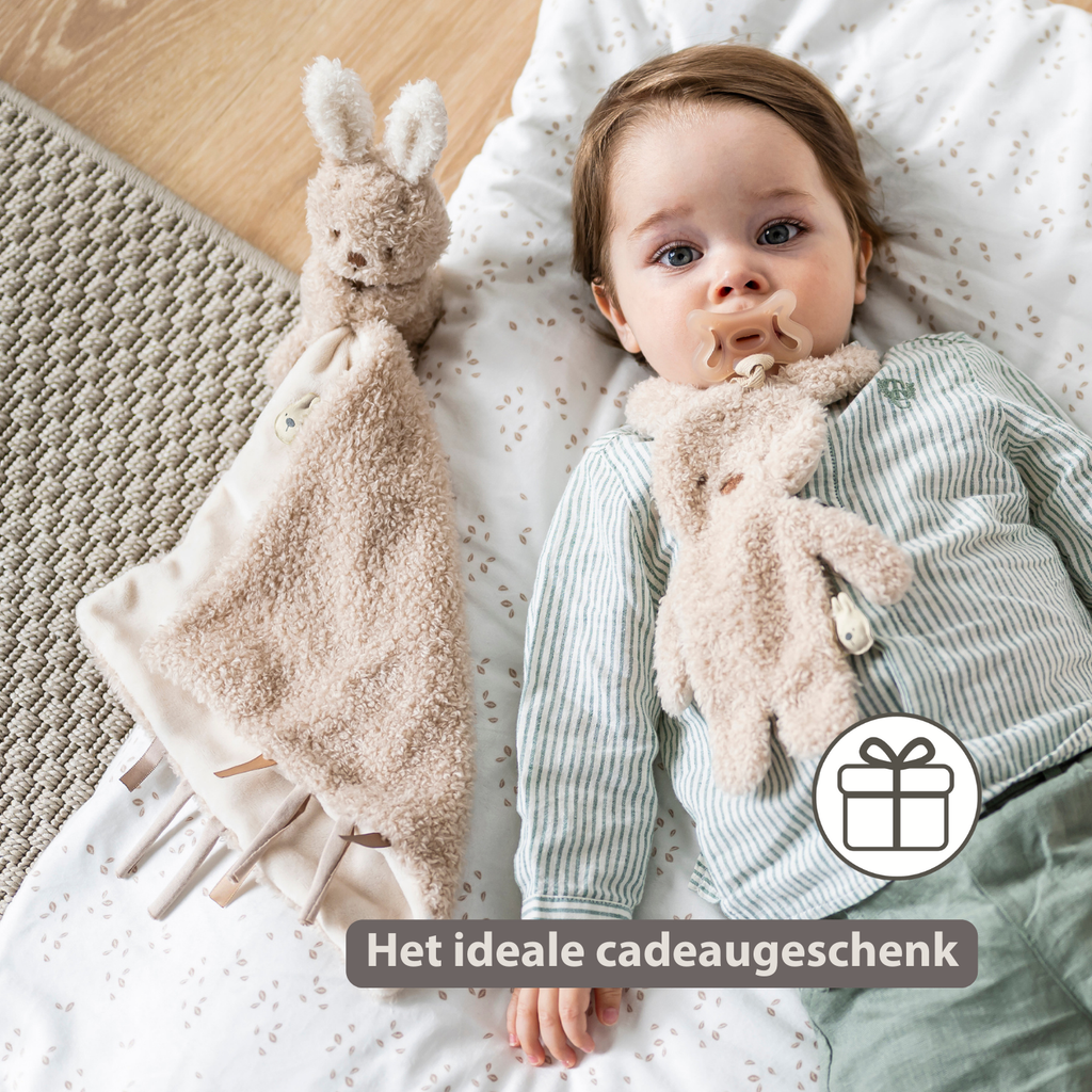 TEDDY Baby Comfort Blanket with Cuddle Toy – 27 x 27 cm – Doudou Bunny – Beige [NL]