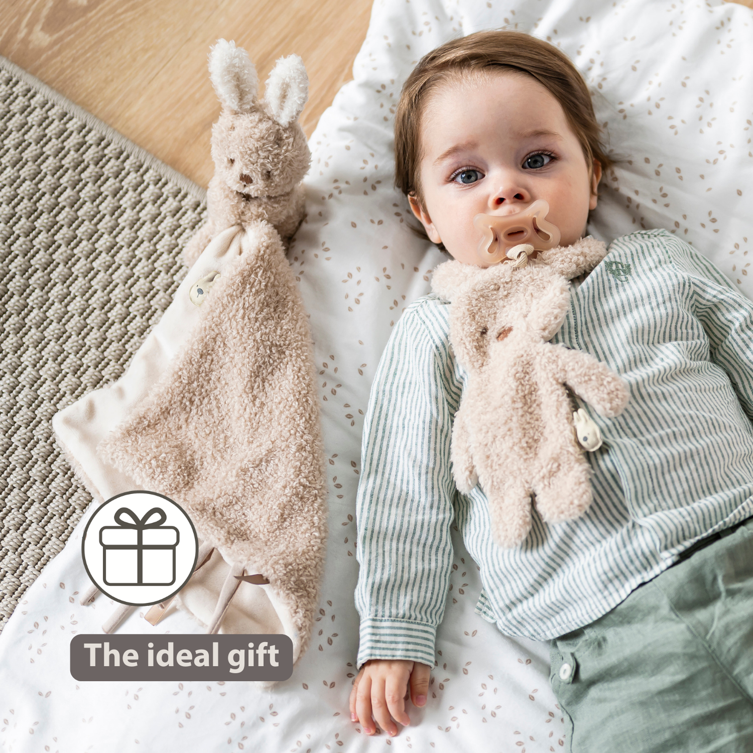 TEDDY Baby Comfort Blanket with Cuddle Toy – 27 x 27 cm – Doudou Bunny – Beige [EN]