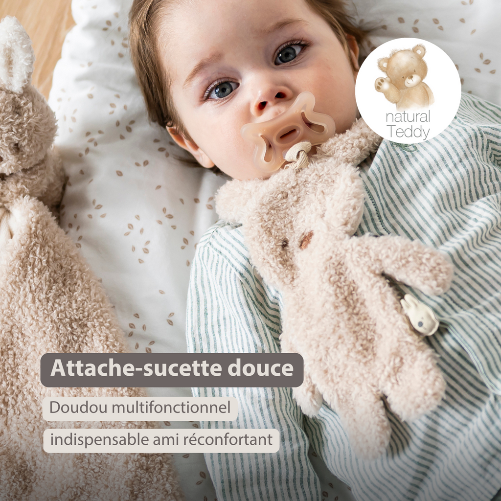 TEDDY Baby Pacifier Cloth – 26 cm – Bunny Doudou as Pacifier Holder – Beige [FR]