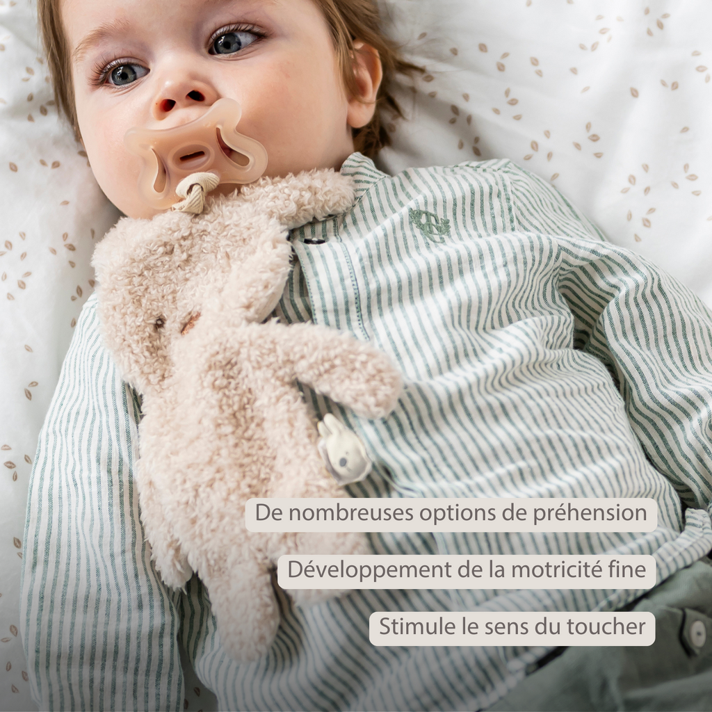 TEDDY Baby Pacifier Cloth – 26 cm – Bunny Doudou as Pacifier Holder – Beige [FR]