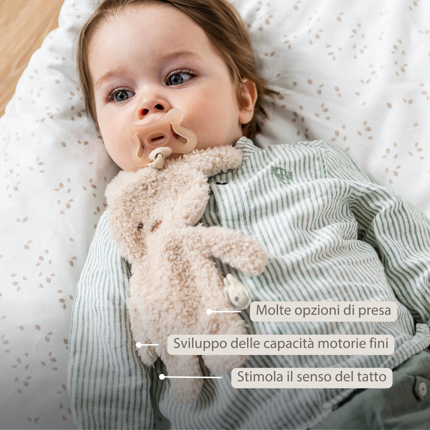 TEDDY Baby Pacifier Cloth – 26 cm – Bunny Doudou as Pacifier Holder – Beige [IT]
