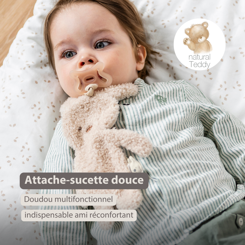 TEDDY Baby Pacifier Cloth – 26 cm – Bunny Doudou as Pacifier Holder – Ecru [FR]