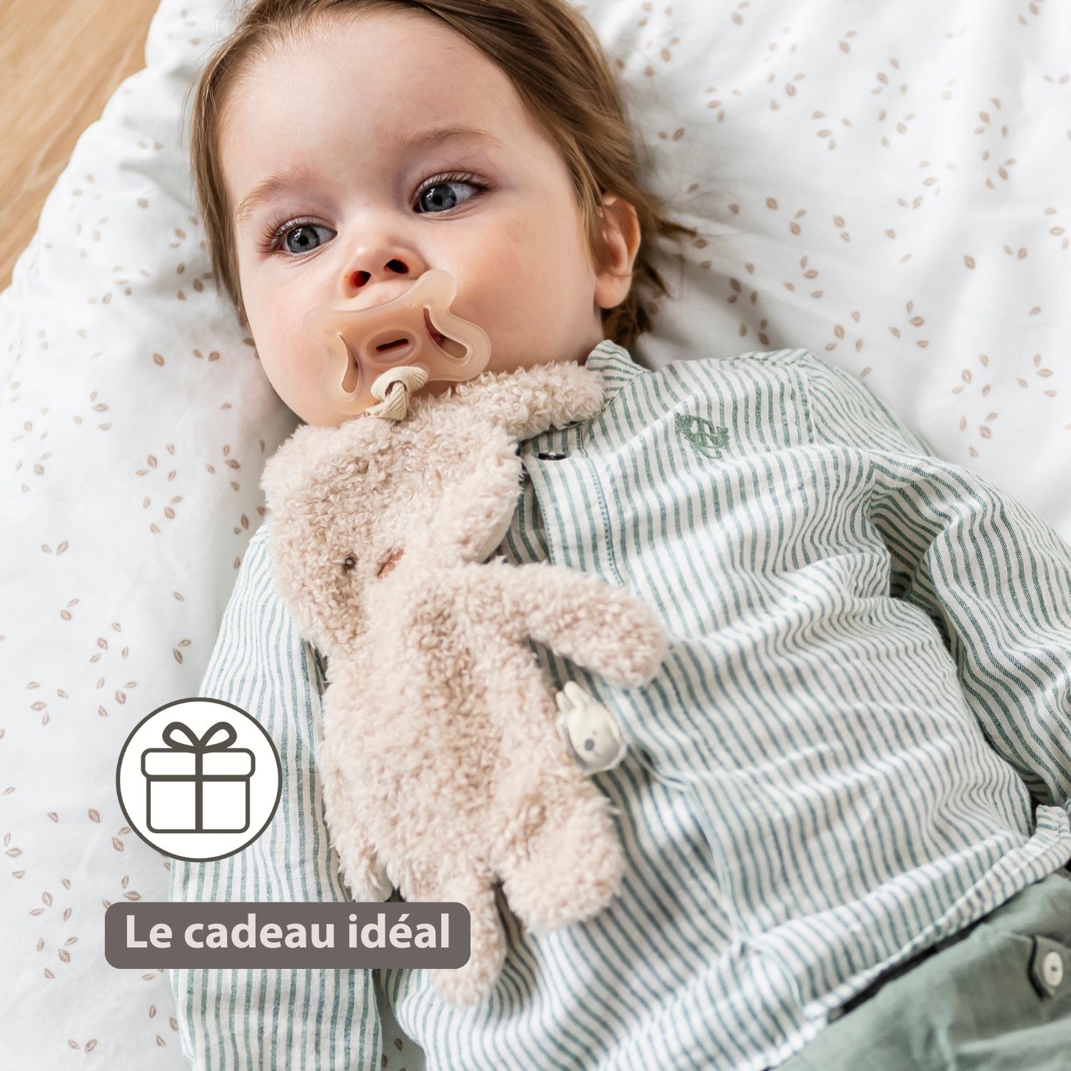 TEDDY Baby Pacifier Cloth – 26 cm – Bunny Doudou as Pacifier Holder – Ecru [FR]