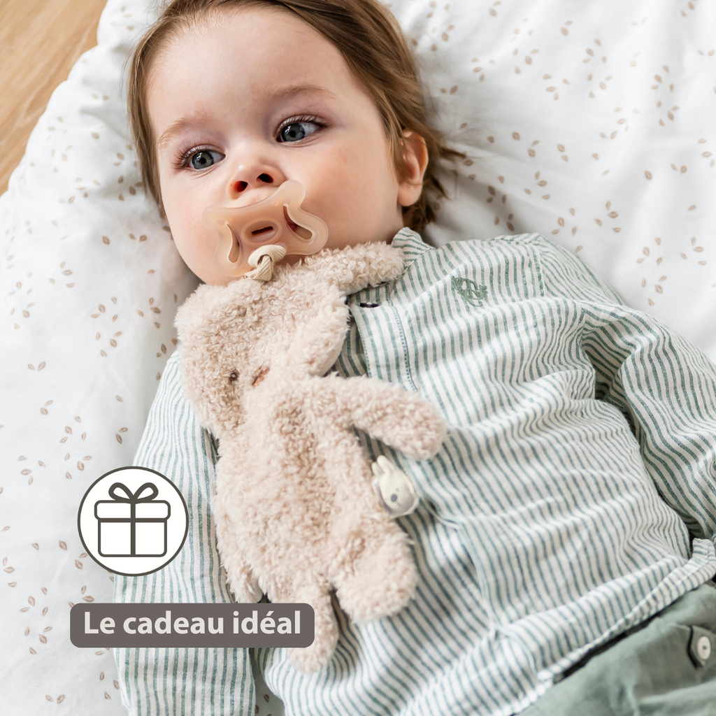 TEDDY Baby Pacifier Cloth – 26 cm – Bunny Doudou as Pacifier Holder – Ecru [FR]