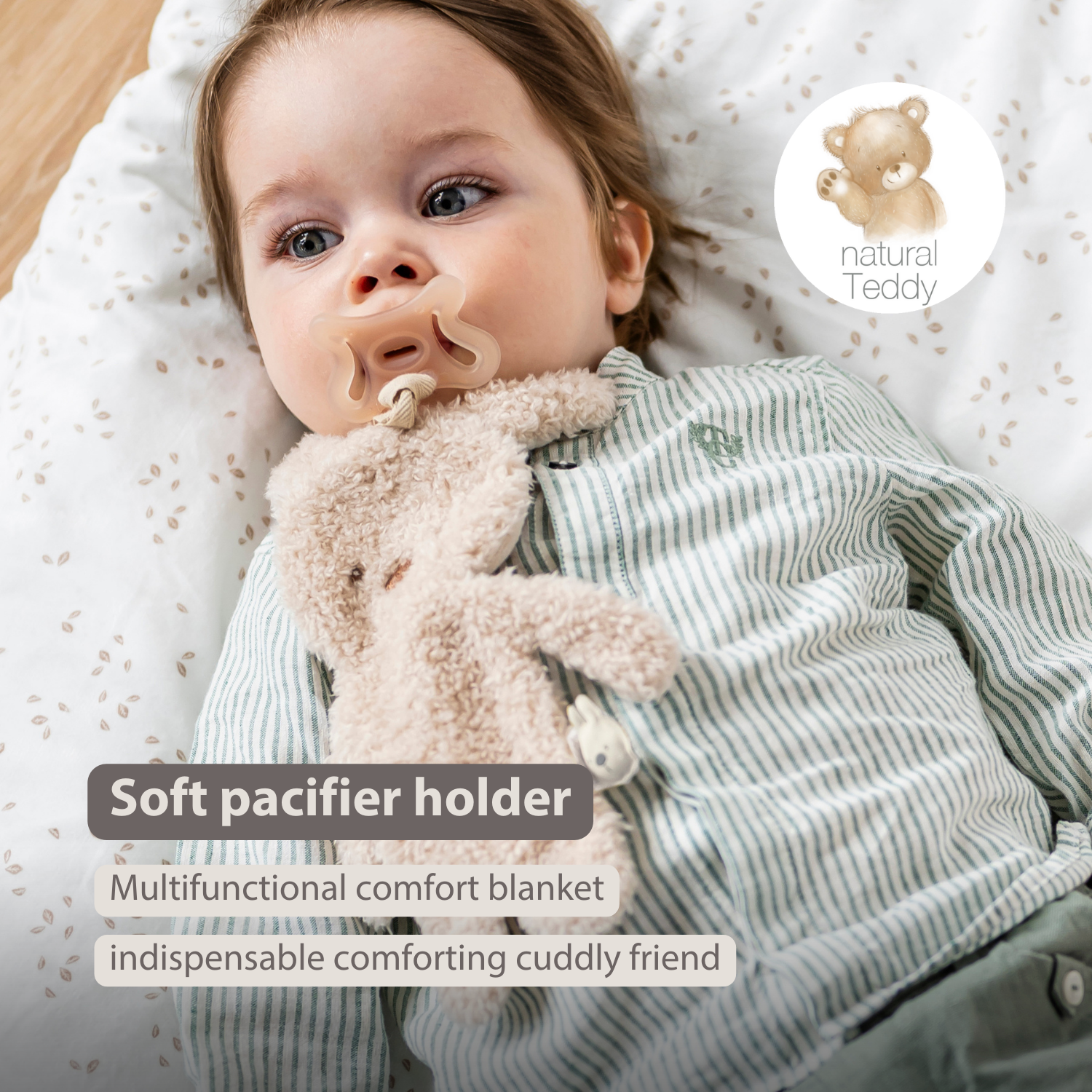 TEDDY Baby Pacifier Cloth – 26 cm – Bunny Doudou as Pacifier Holder – Ecru [EN]