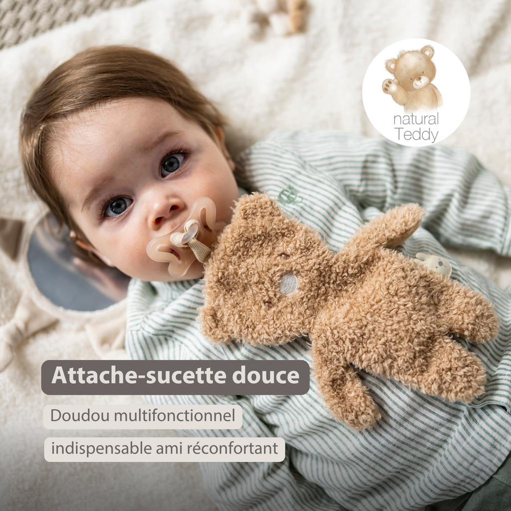 TEDDY Baby Pacifier Cloth – 26 cm – Bear Doudou as Pacifier Holder – Beige [FR]