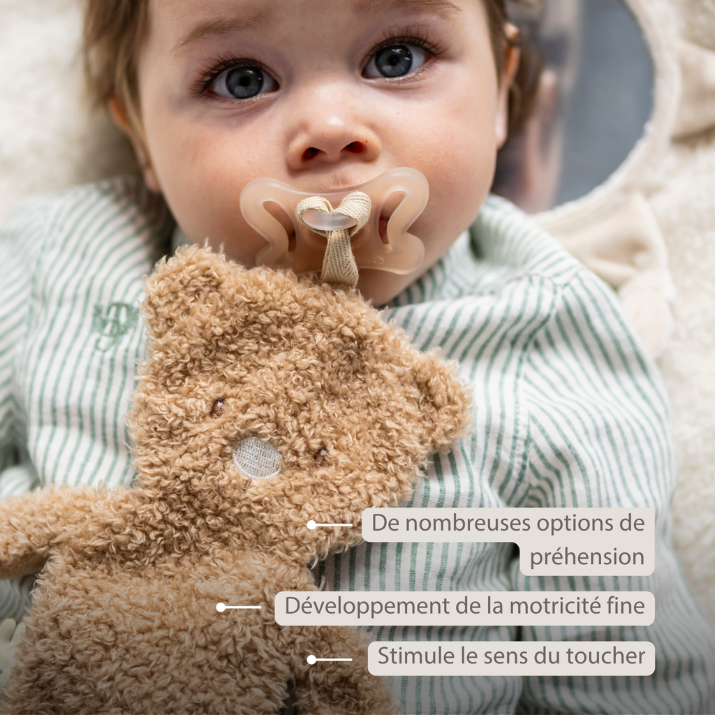 TEDDY Baby Pacifier Cloth – 26 cm – Bear Doudou as Pacifier Holder – Beige [FR]